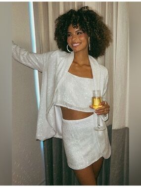 Show Me Your MuMu White Sequins All Night Skort and Dance Jacket XL